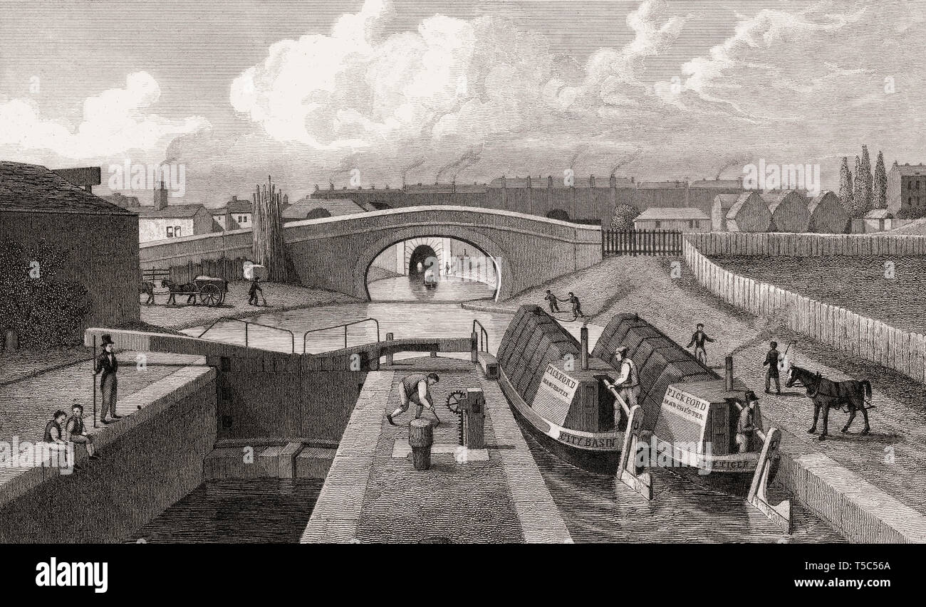 The Double Lock and East Entrance to the Islington Tunnel, Regent's Canal, London, illustration by Th. H. Shepherd, 1828 Stock Photo