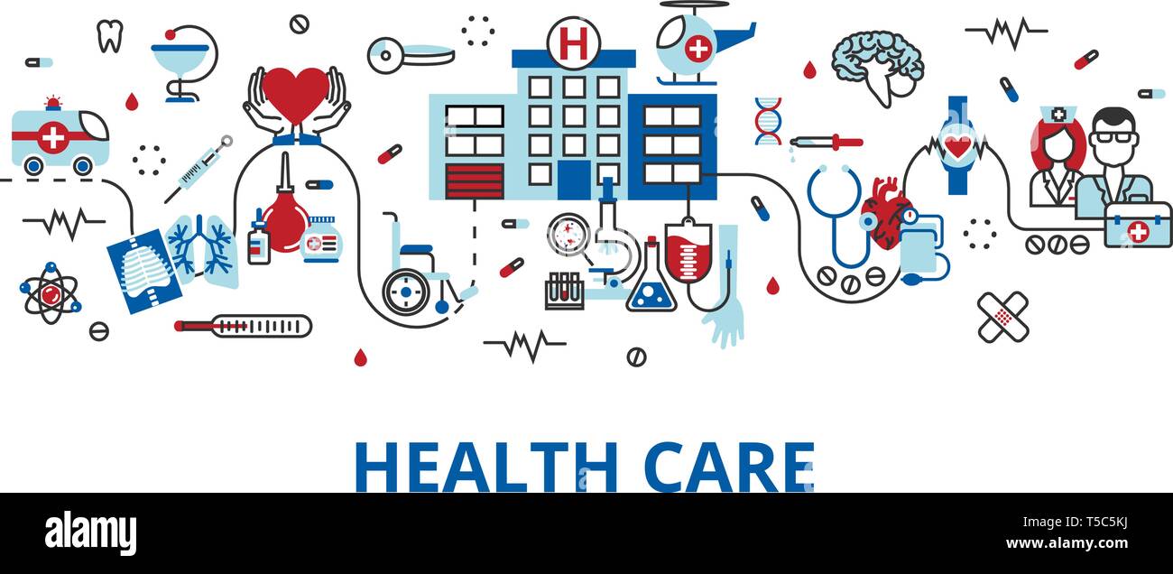 Flat Line Design Website Banner Of Health Care Clinic And Hospital Facilities Modern Vector Illustration For Web Design Marketing And Print Materia Stock Vector Image Art Alamy