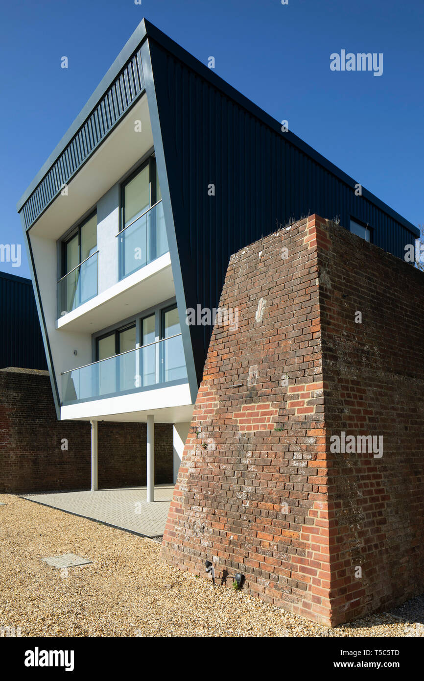 Detail view of house and brick blast wall. Priddys Hard, Gosport