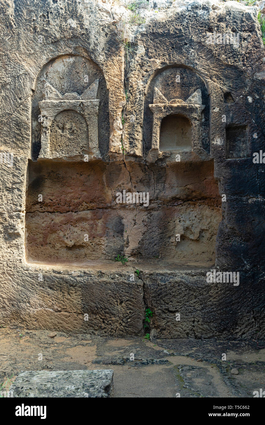 Detail from the Tombs of the Kings archaeological site, Paphos, Cyprus Stock Photo