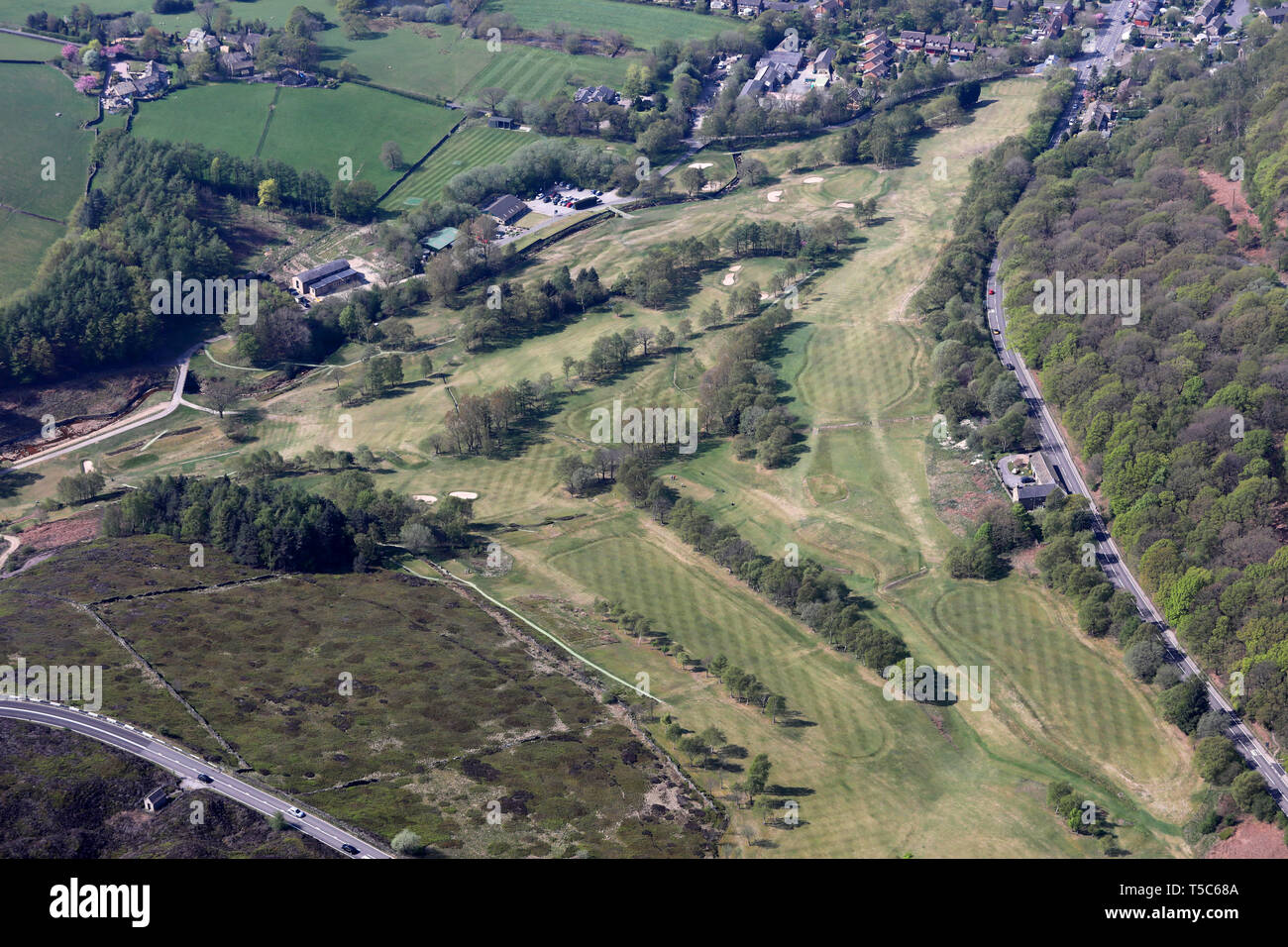 aerial view of Glossop & District Golf Club, Derbyshire SK13 Stock