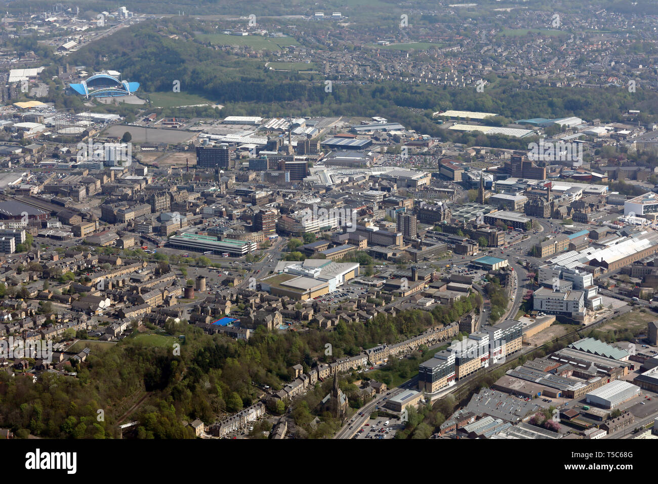 aerial view of Huddersfield town centre, West Yorkshire Stock Photo