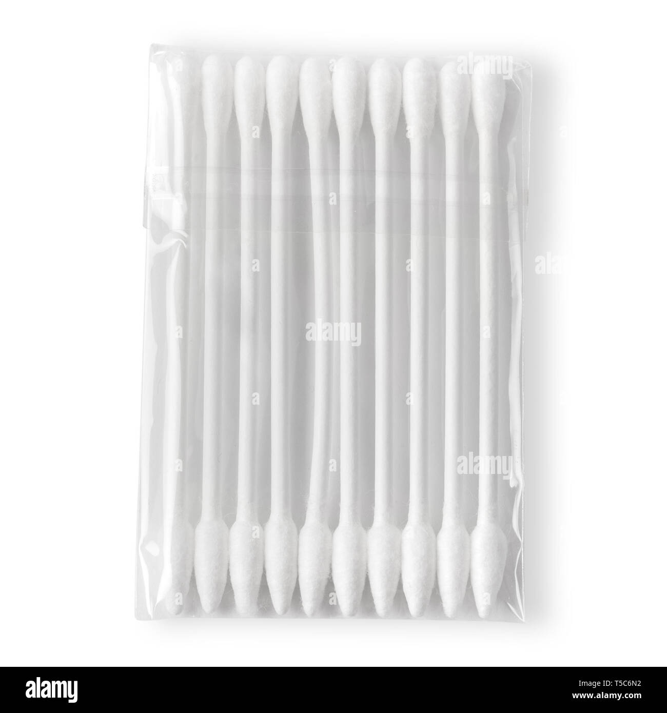 Packaged single use cotton buds, swabs for ears isolated on white Stock