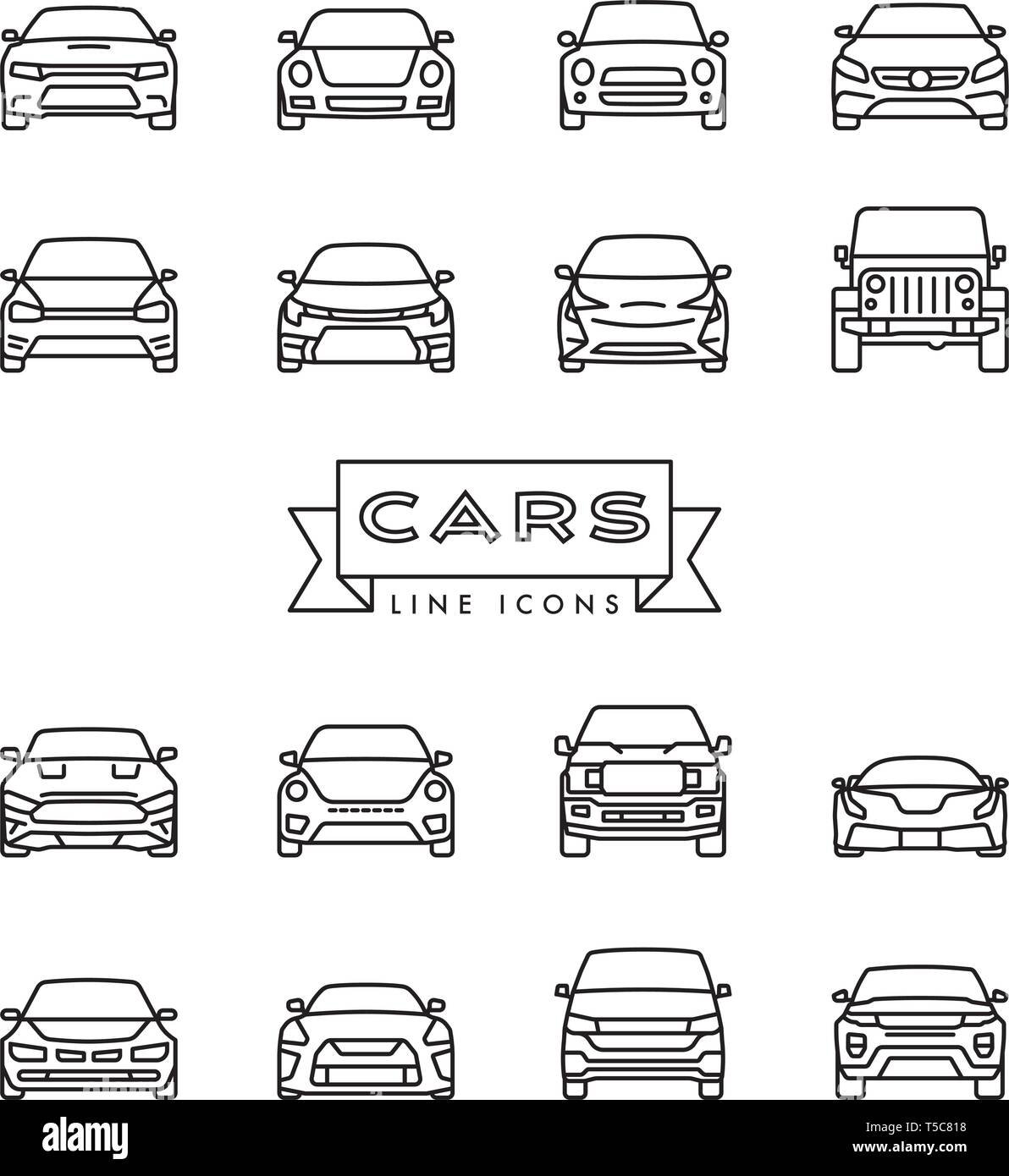 Collection of modern cars line icons vector illustration Stock Vector