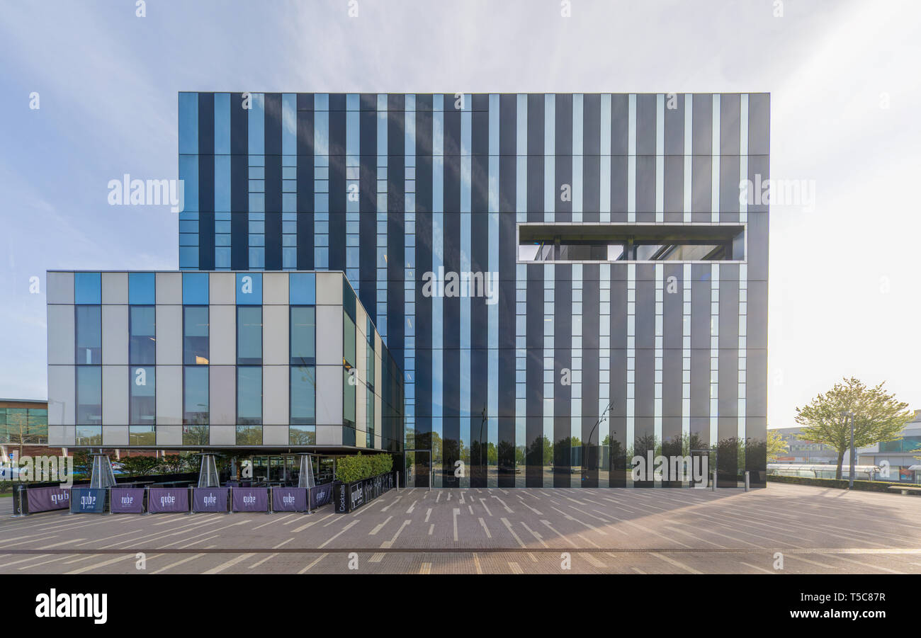 The modern, glass and steel, local government building called Cube at the town centre of Corby, England. Stock Photo
