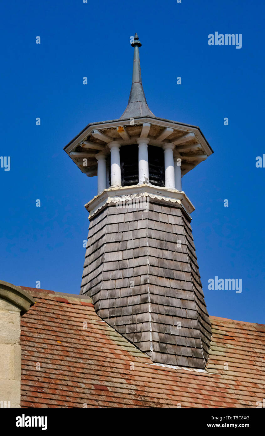 Tower on top of the roof  of Littlehampton library, West Sussex. The library was built in 1906 and was an Andrew Carnegie legacy library Stock Photo