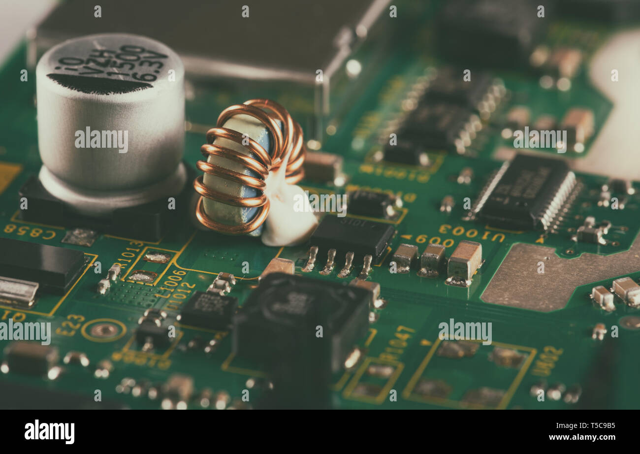 Electronic components on the PCB Stock Photo