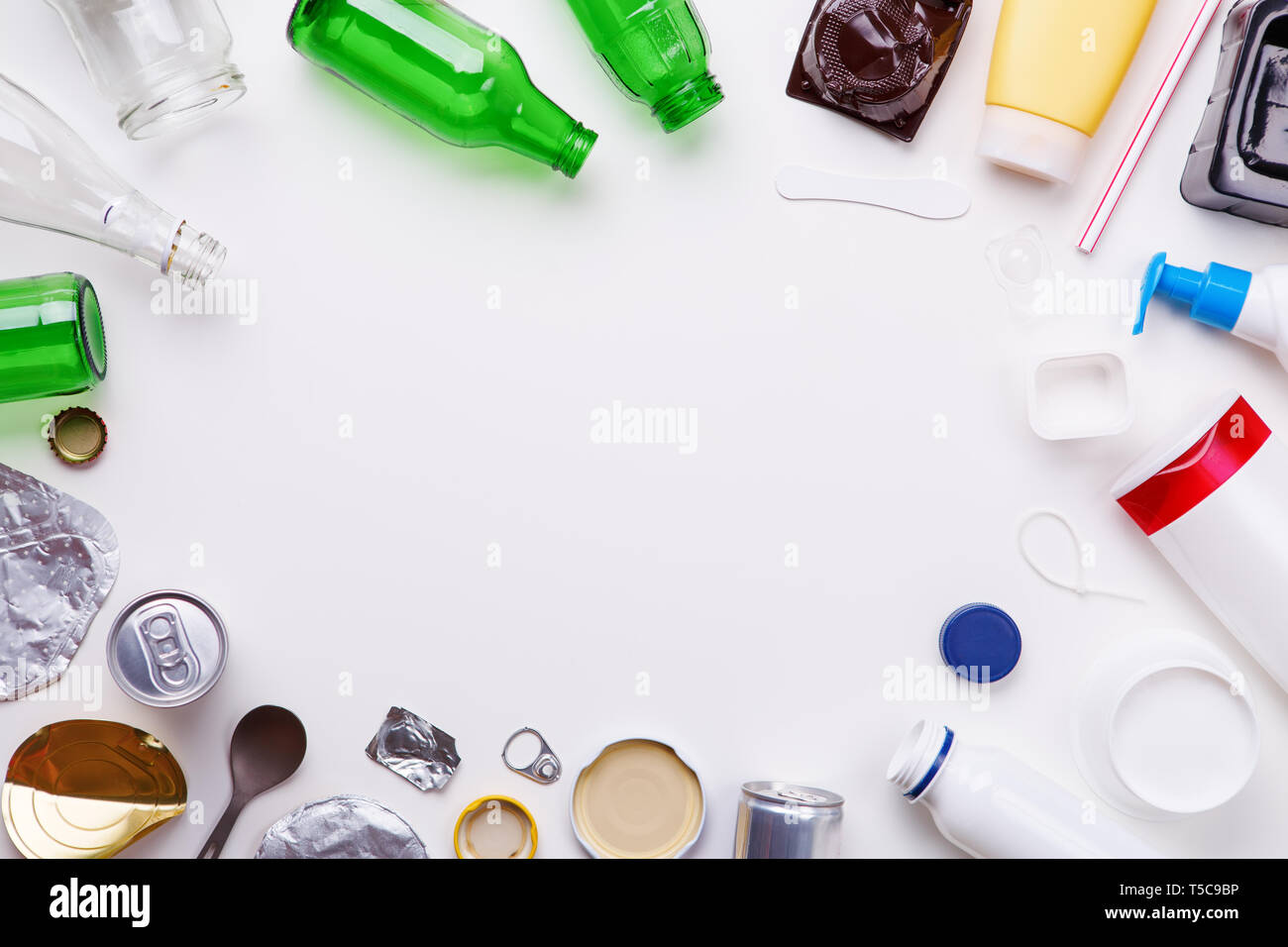 Selection of garbage for recycling - metal, plastic, and glass. Concept of recycling Stock Photo ...