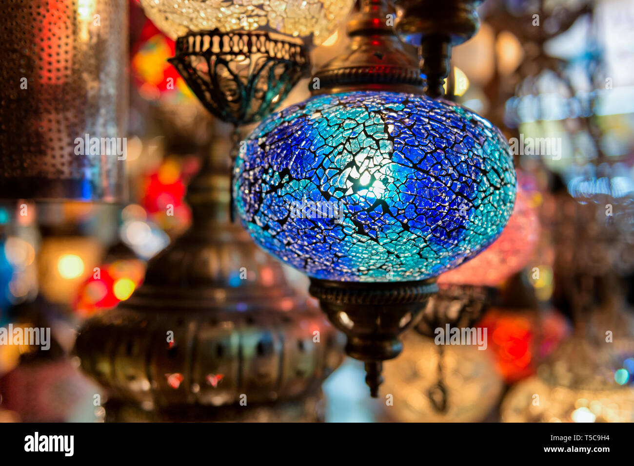 Blue Turkish lamp at the Grand Bazaar, Istanbul, Turkey Stock Photo Alamy