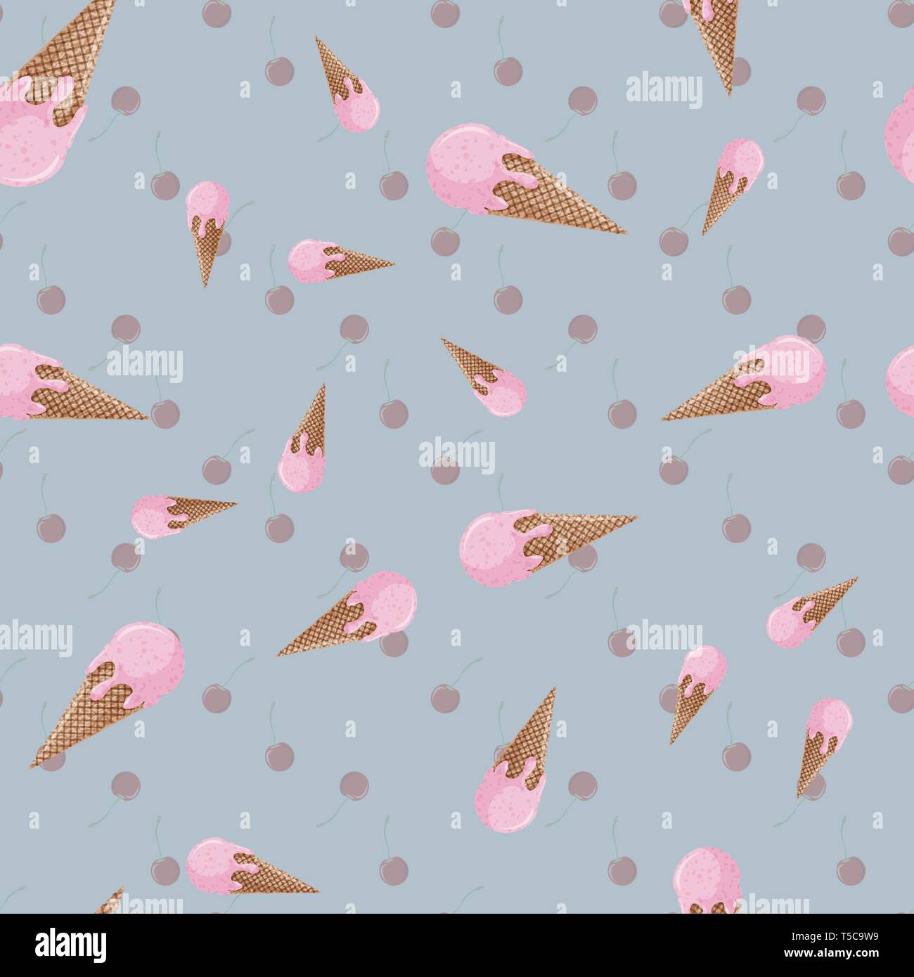 Vector pink ice cream and cherry seamless pattern 10 eps Stock Vector ...