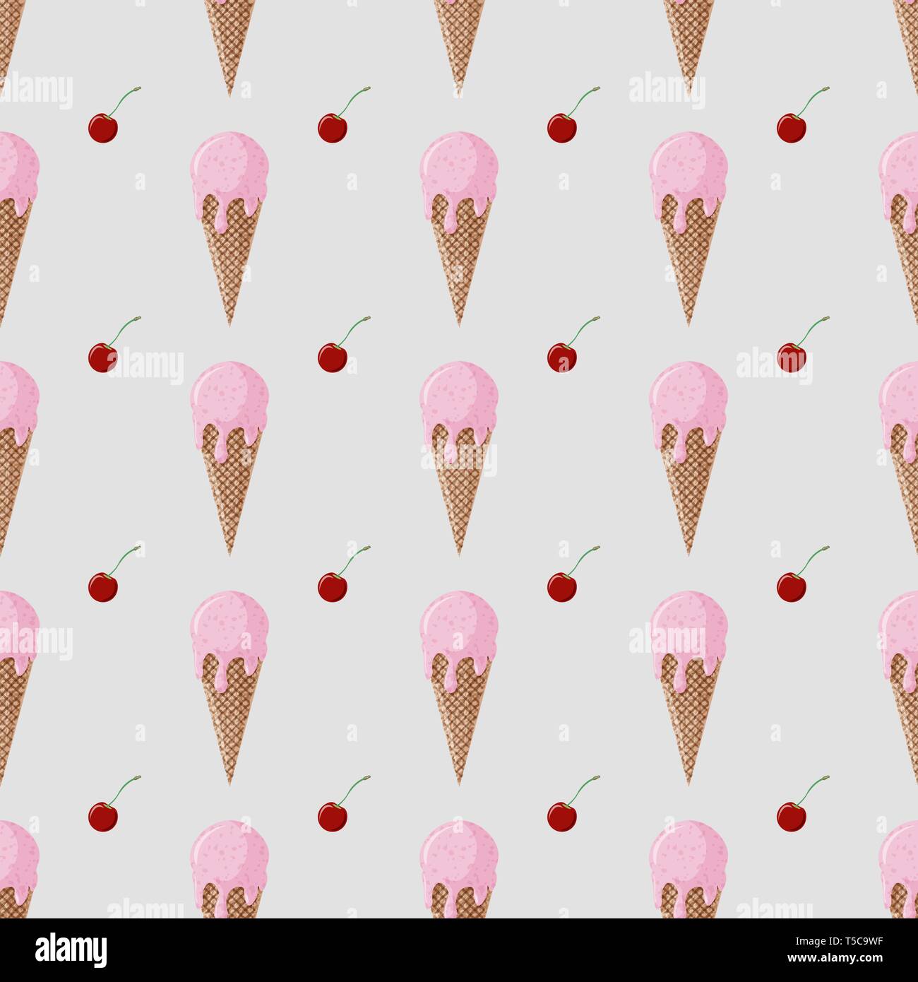 Vector illustration of Cute ipink ice cream and cherry Seamless pattern ...