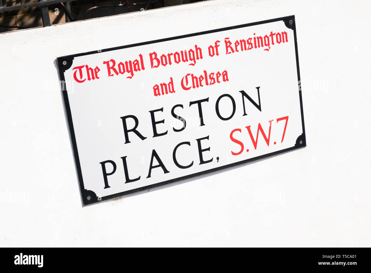 Reston place street sign, Hyde park gate, South Kensington, SW7, London. England Stock Photo