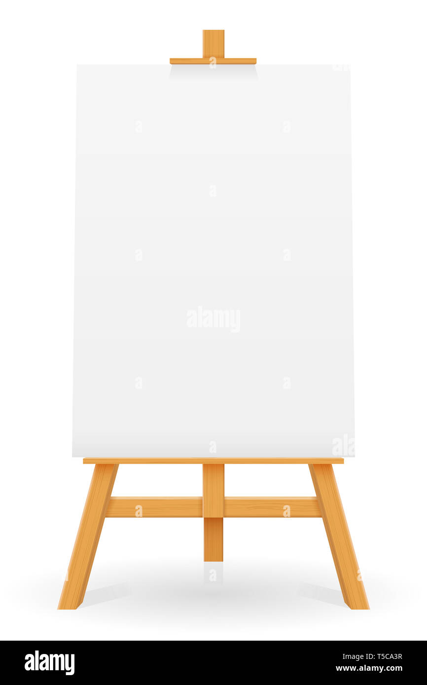 wooden paint board with white empty paper frame. art easel stand with  canvas vector illustration. white blank board on wooden tripod. wooden paint  board with white empty paper frame. art easel stand