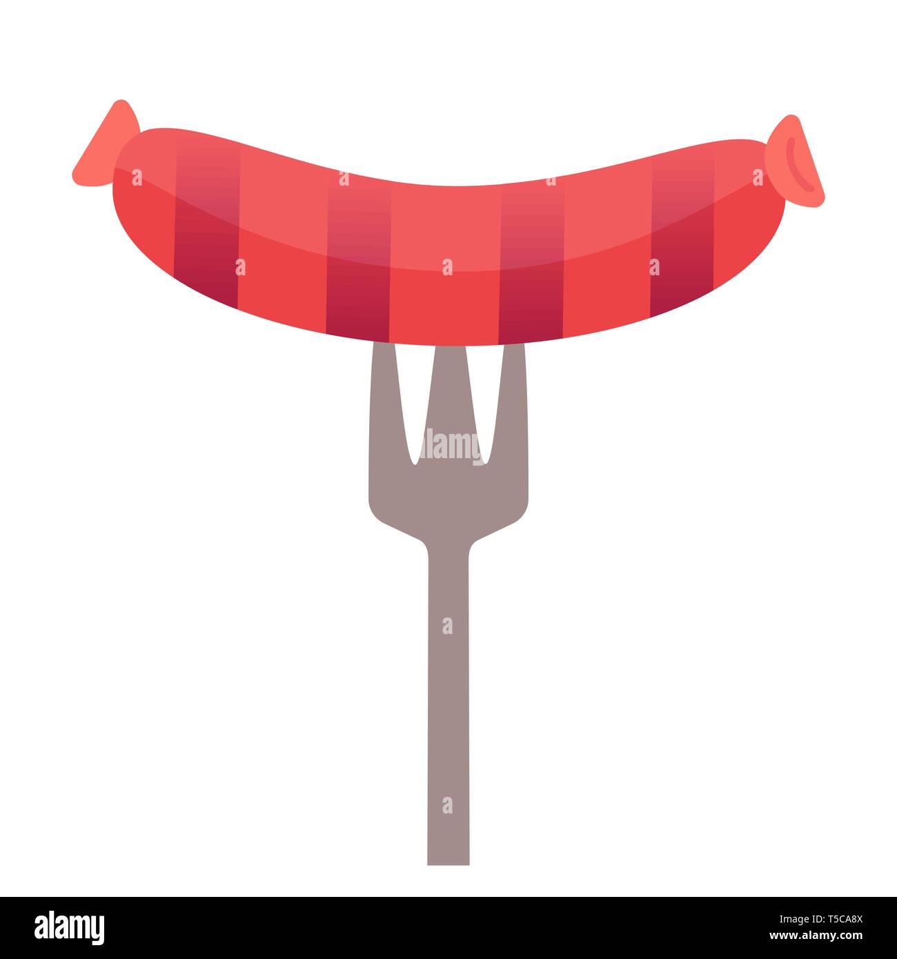 BBQ grilled sausage on fork flat hand drawn vector icon Stock Vector