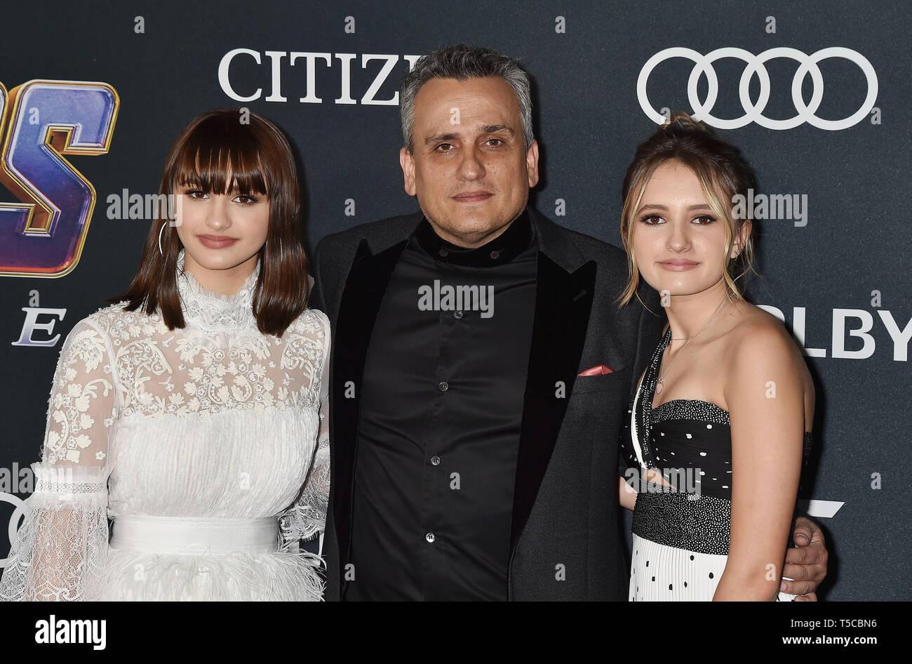 LOS ANGELES, CA - APRIL 22: (L-R) Ava Russo, Joe Russo and Lila Russo arrive at the world 