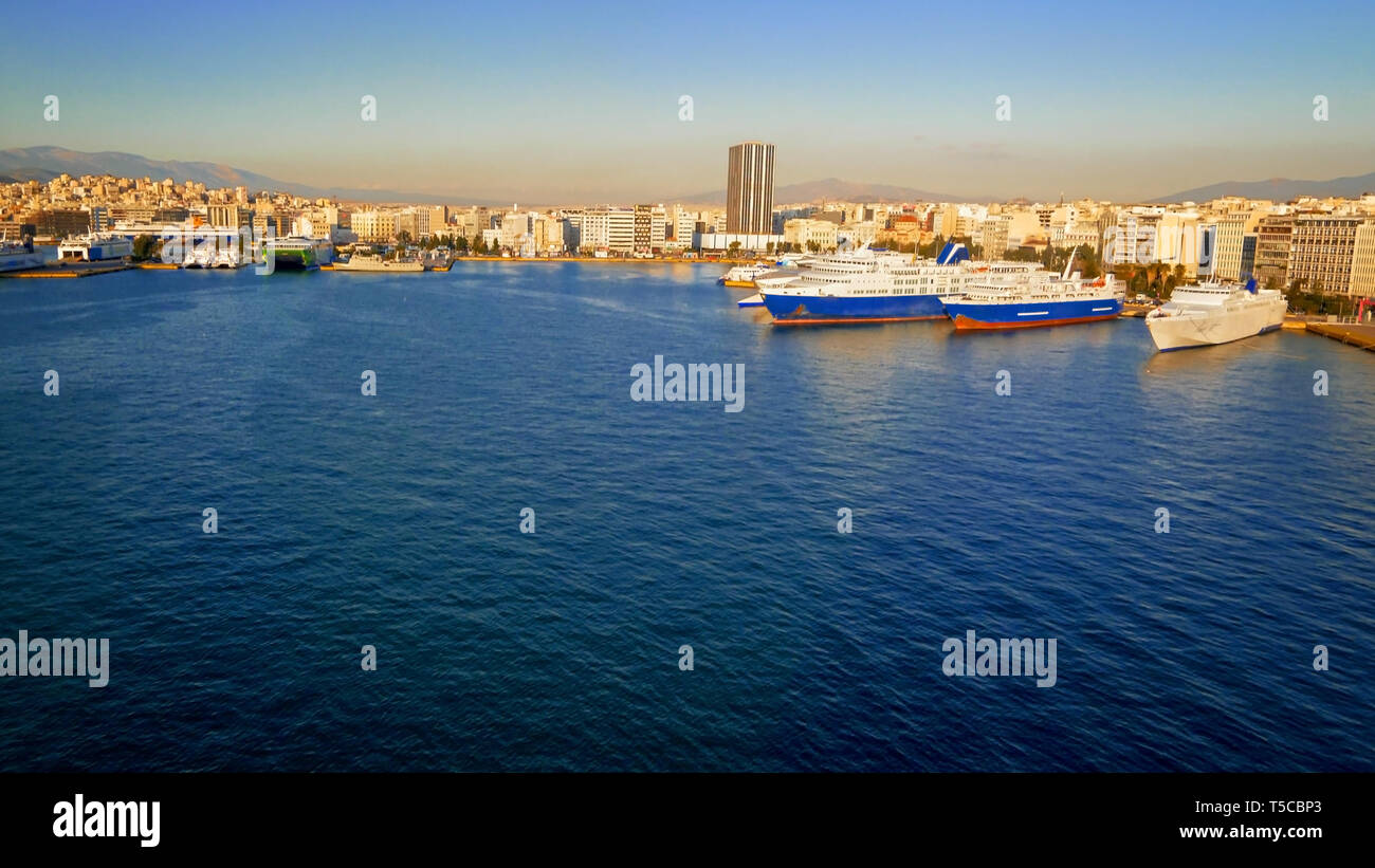 Port of Piraeus in Athens, Greece, logos removed Stock Photo
