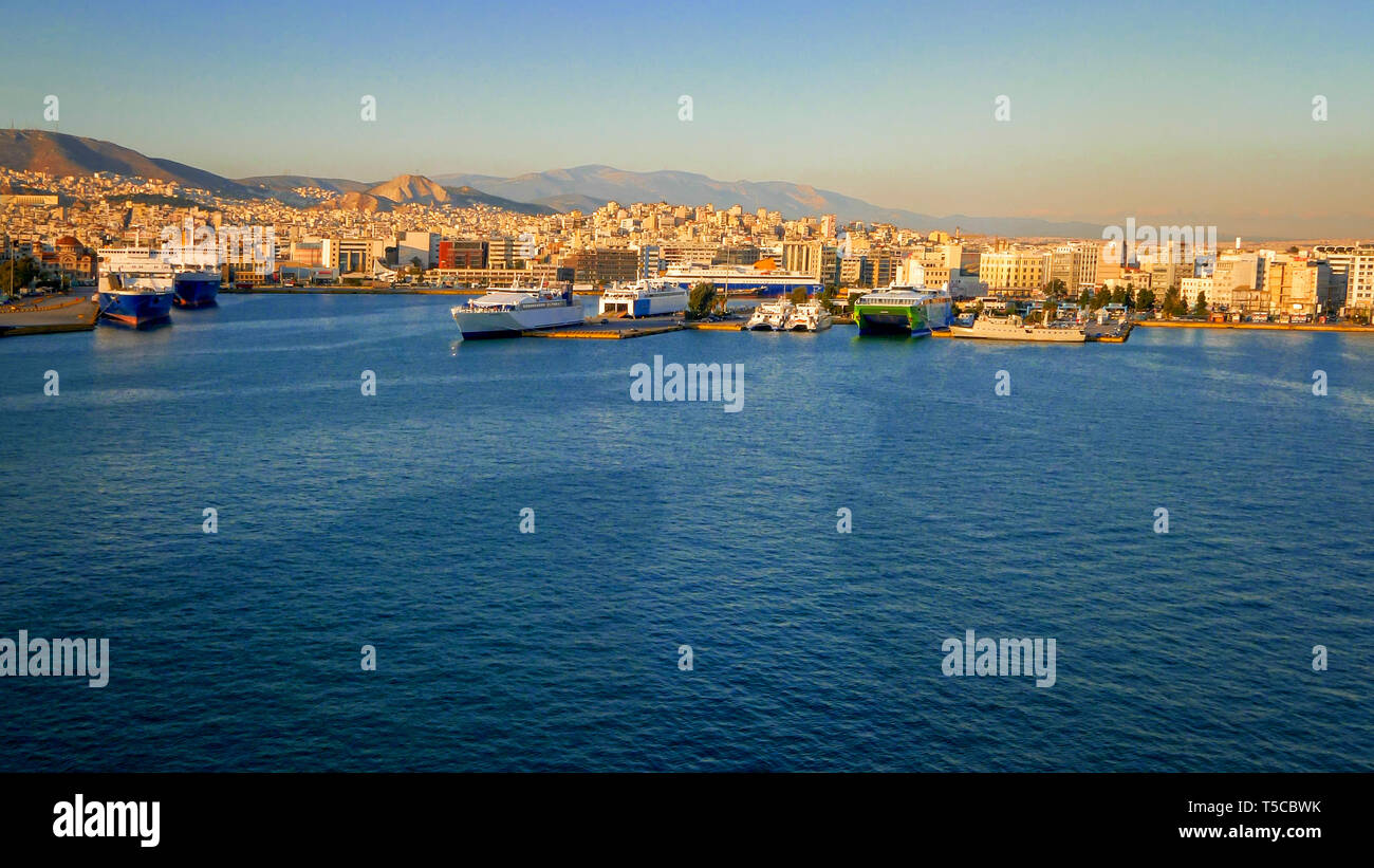 Port of Piraeus in Athens, Greece, logos removed Stock Photo