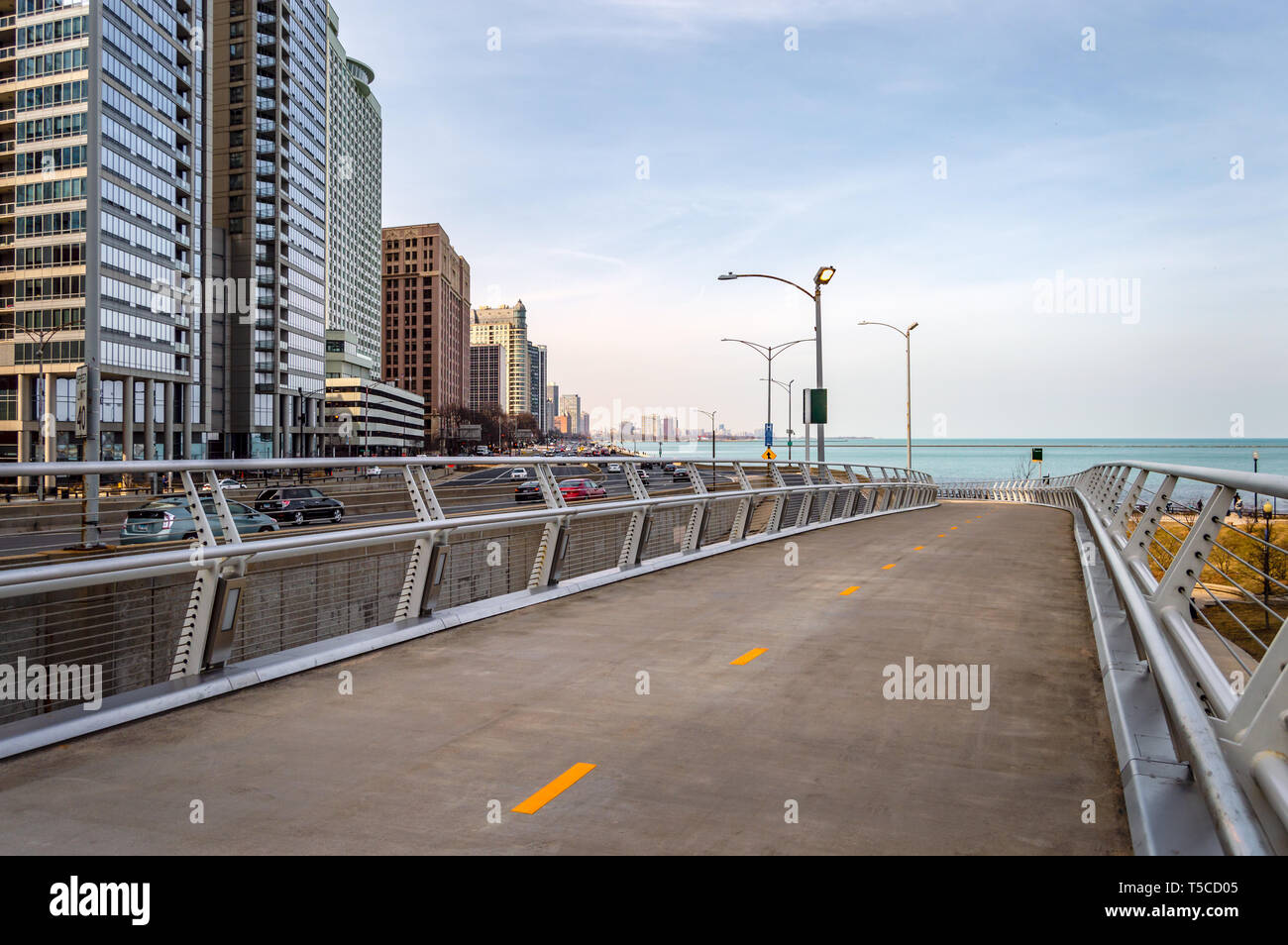 The Lakefront Flyover pedestrian path is along Lake Shore Drive near