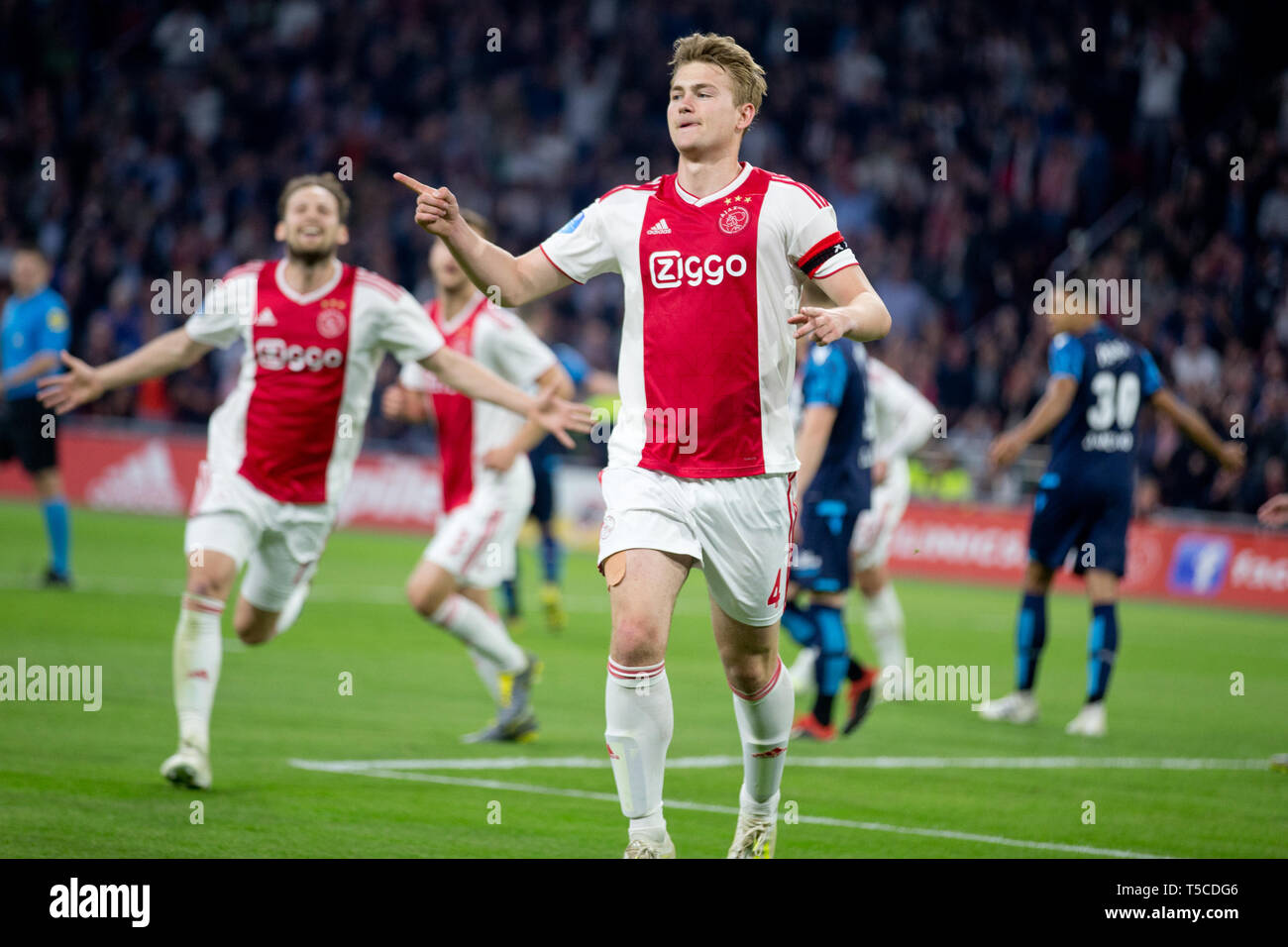 23 april 2019 Amsterdam, The Netherlands Soccer Dutch Eredivisie Ajax v Vitesse  L-R Daley Blind , Matthijs de Ligt of Ajax 3-0 Eredivisie 2018-2019 Stock Photo