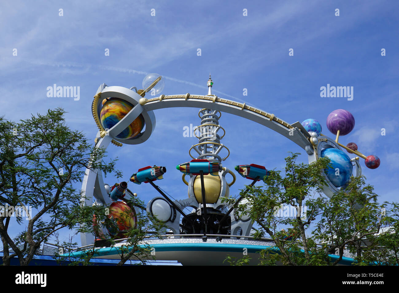 Orlando, FL/USA - 02/07/18: Disney World Astro Orbiter Ride at Magic Kingdom with Rocket circling. Stock Photo