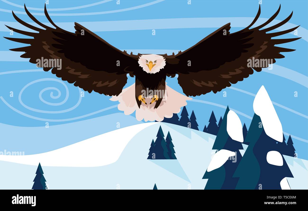 beautiful bald eagle flying in the snowscape vector illustration design ...