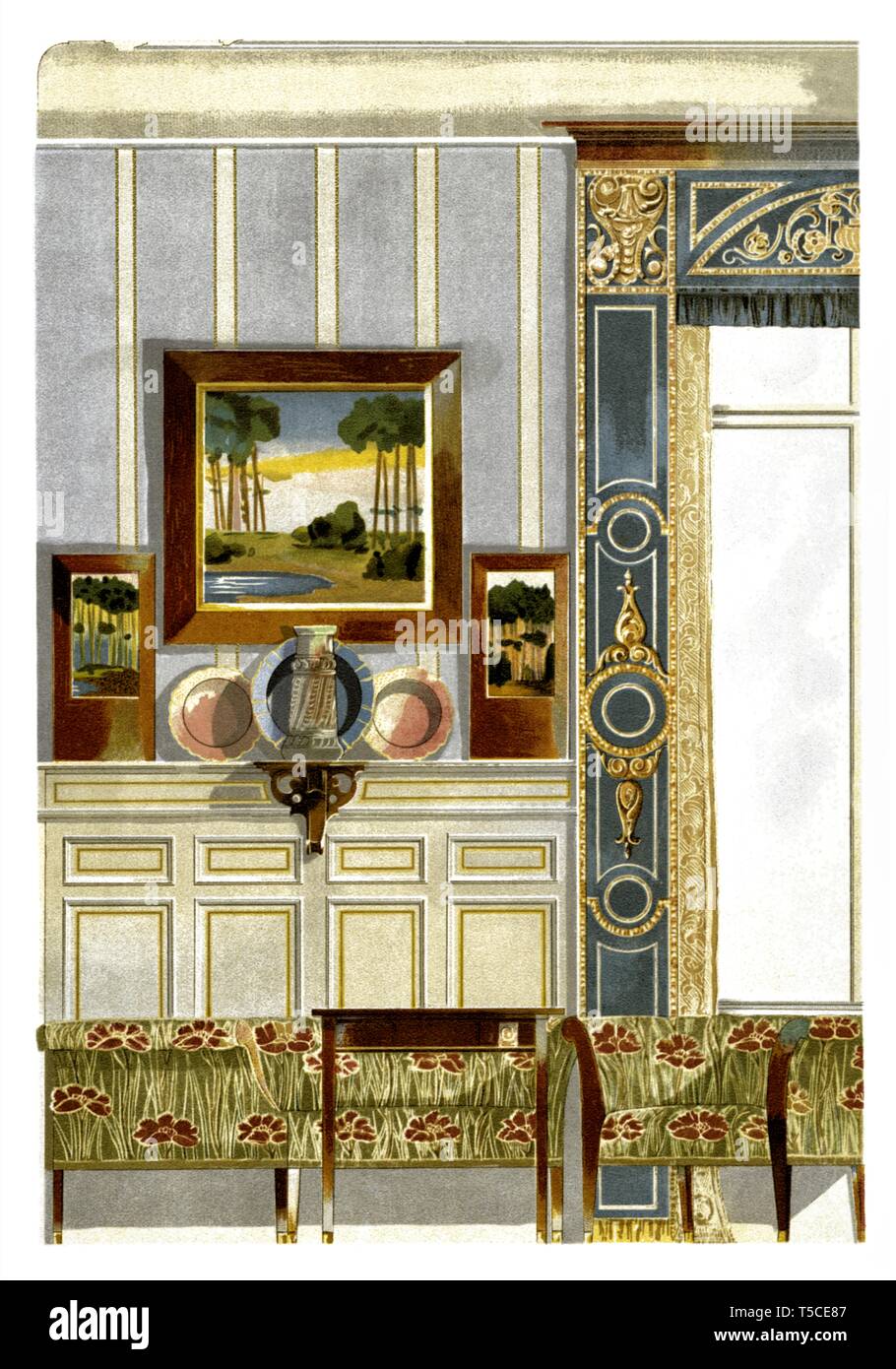 Interior decoration. Art Nouveau vintage illustration. By Modern Drapery 1900 Stock Photo