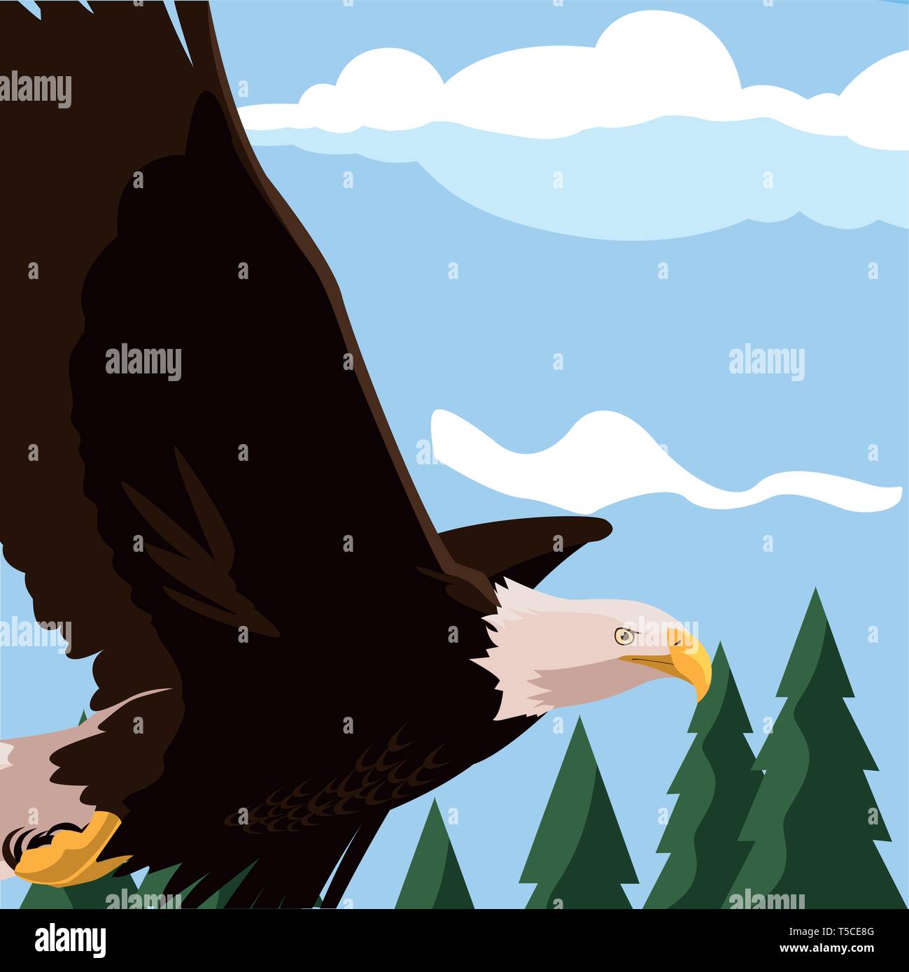 beautiful bald eagle flying in the landscape vector illustration design ...