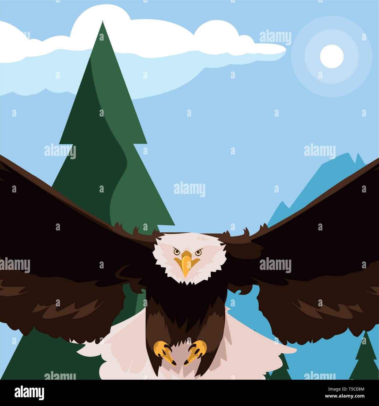 beautiful bald eagle flying in the landscape vector illustration design ...