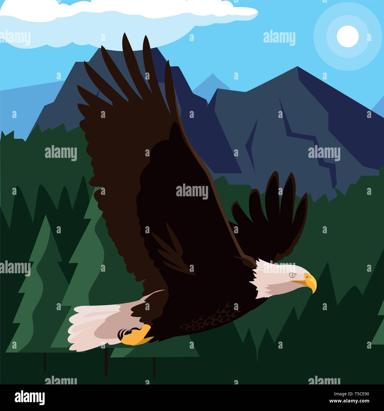 beautiful bald eagle flying in the landscape vector illustration design ...