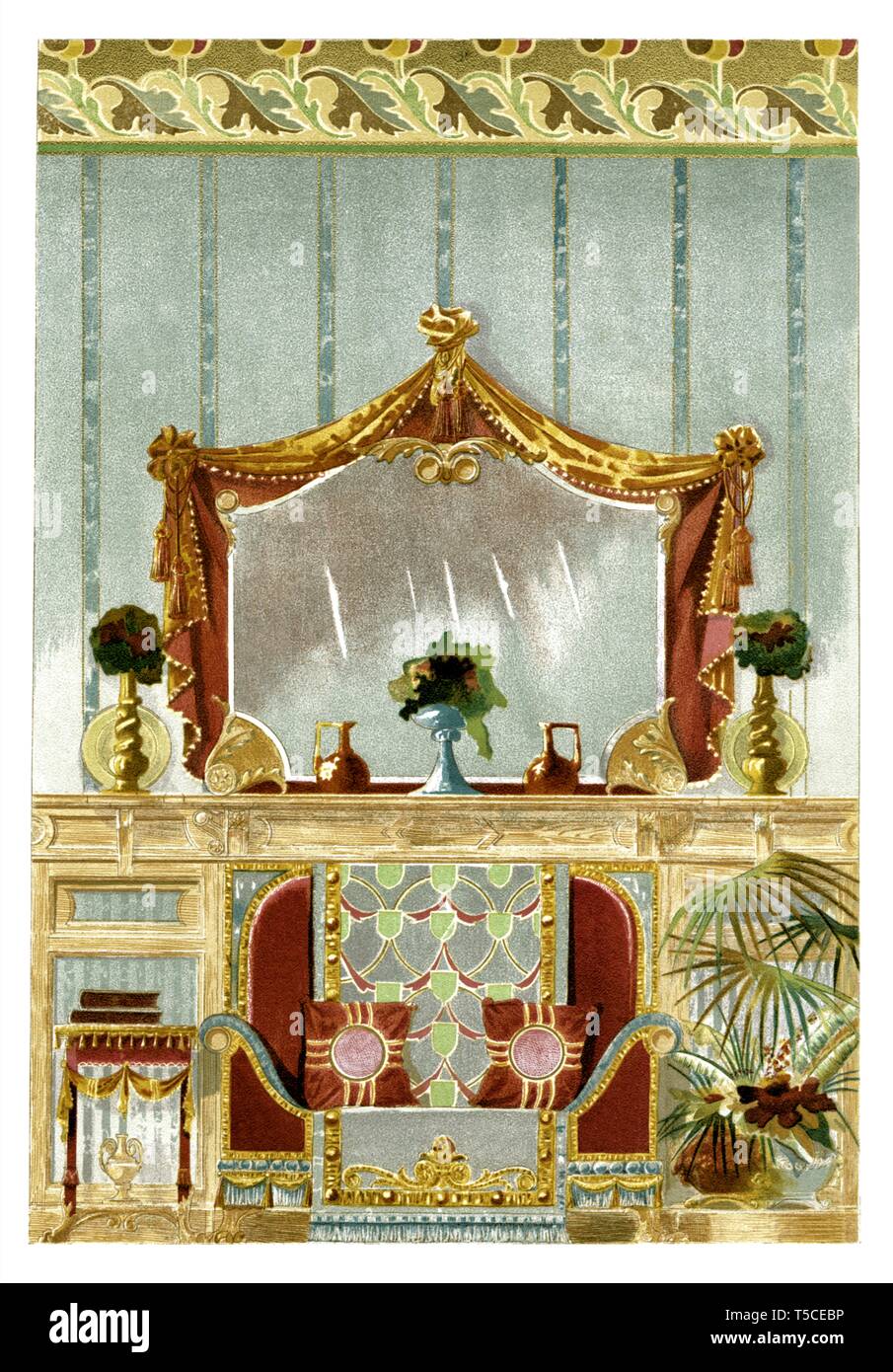 Interior decoration. Art Nouveau vintage illustration. By Modern Drapery 1900 Stock Photo