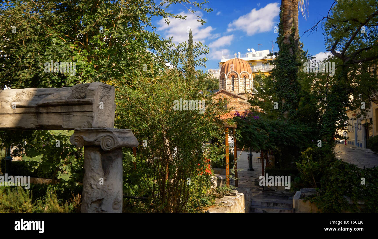 Byzantine Orthodox Church Dome in Plaka, Athens, Greece Stock Photo