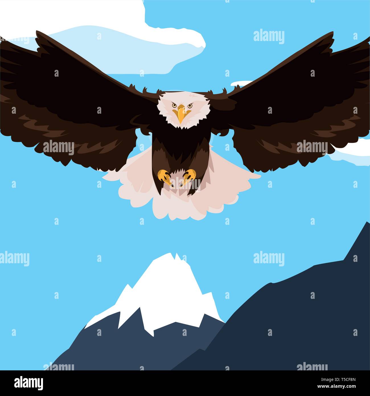 beautiful bald eagle flying in the snowscape vector illustration design ...
