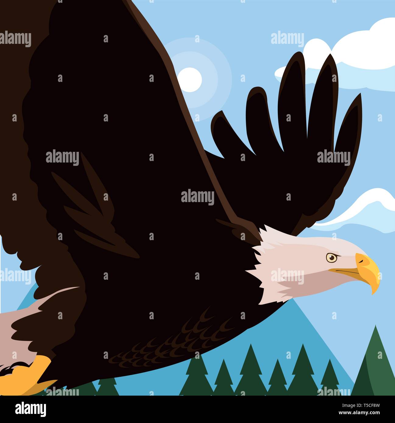 beautiful bald eagle flying in the landscape vector illustration design ...