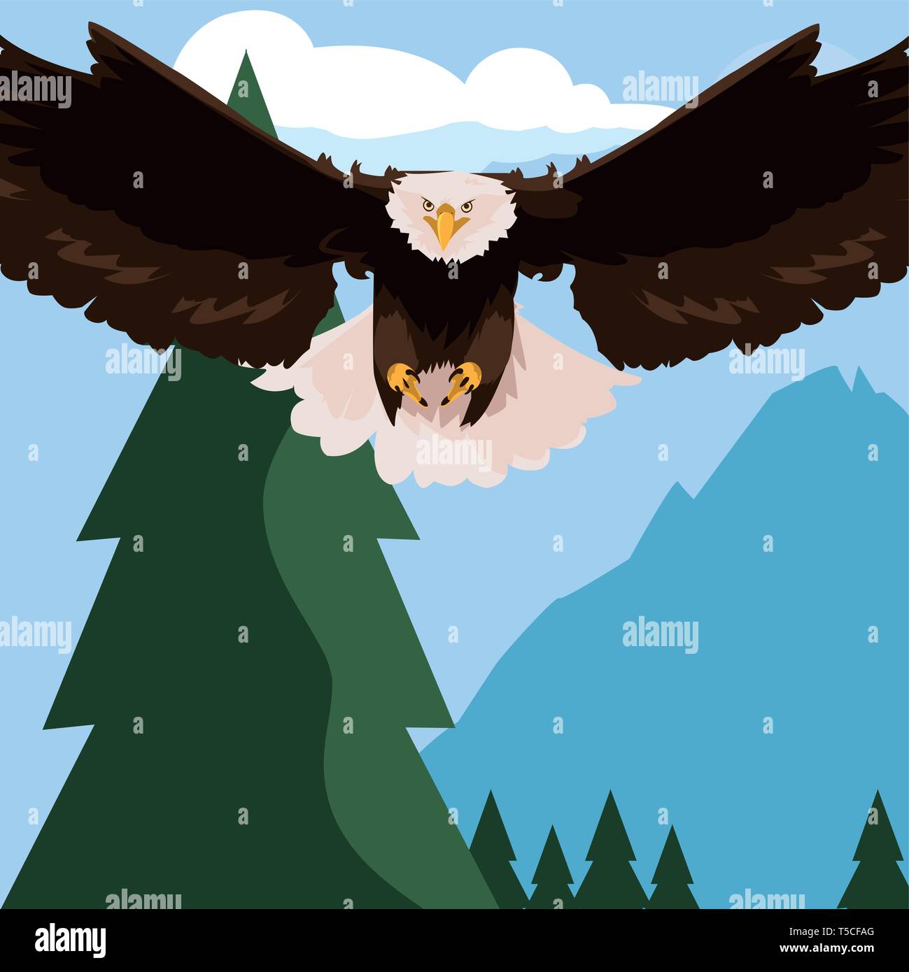 beautiful bald eagle flying in the landscape vector illustration design ...