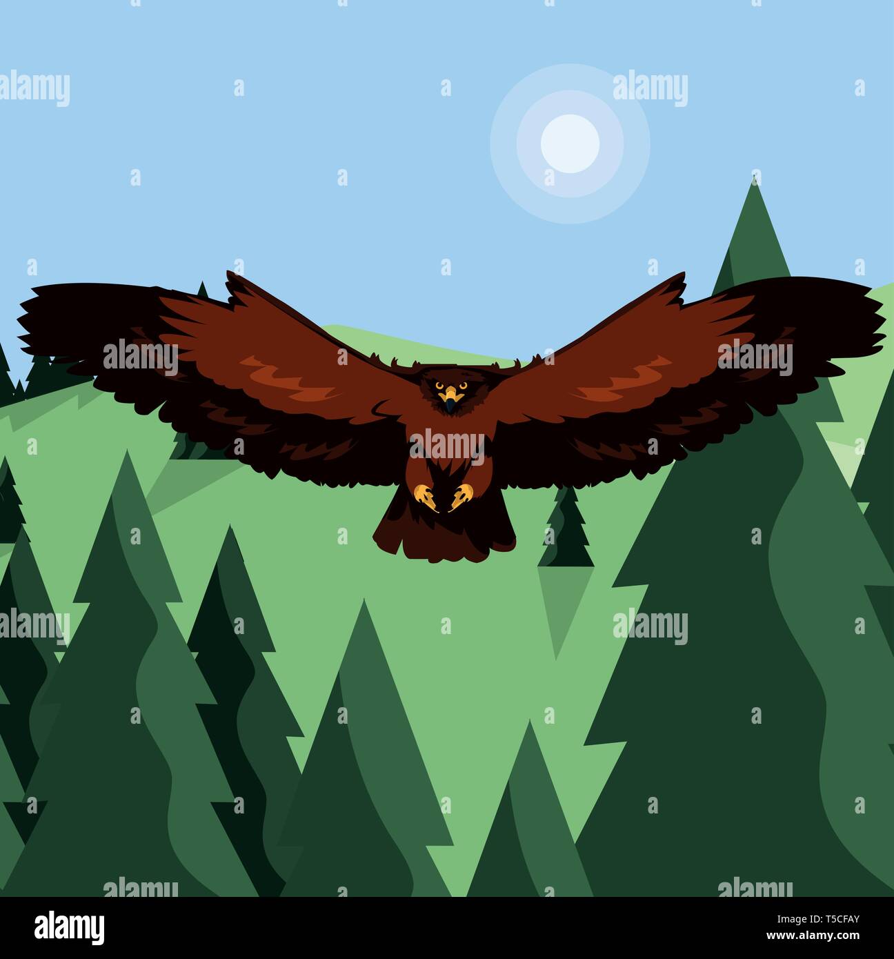 beautiful eagle flying in the landscape majestic bird vector ...