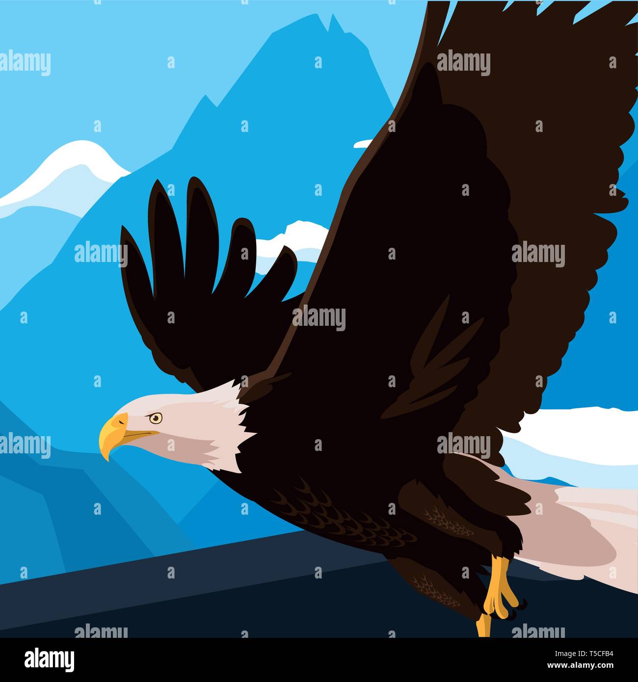 beautiful bald eagle flying in the snowscape vector illustration design ...