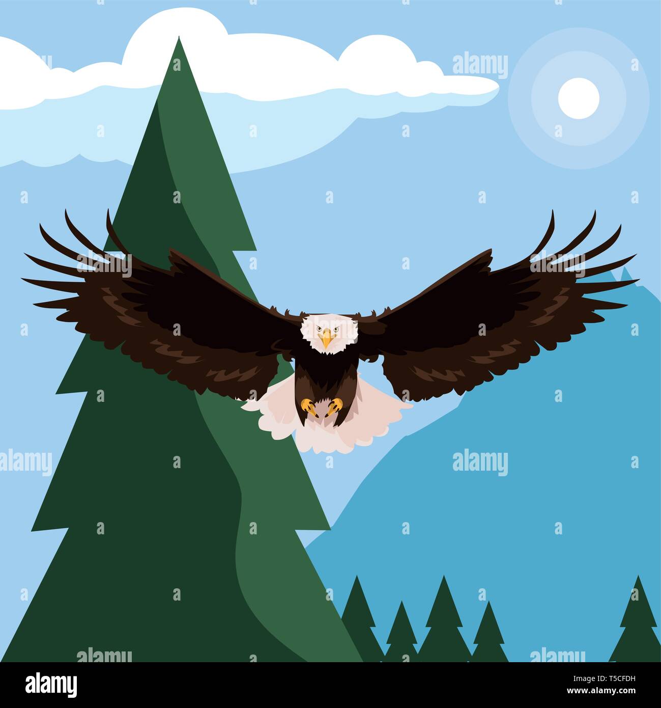 beautiful bald eagle flying in the landscape vector illustration design ...