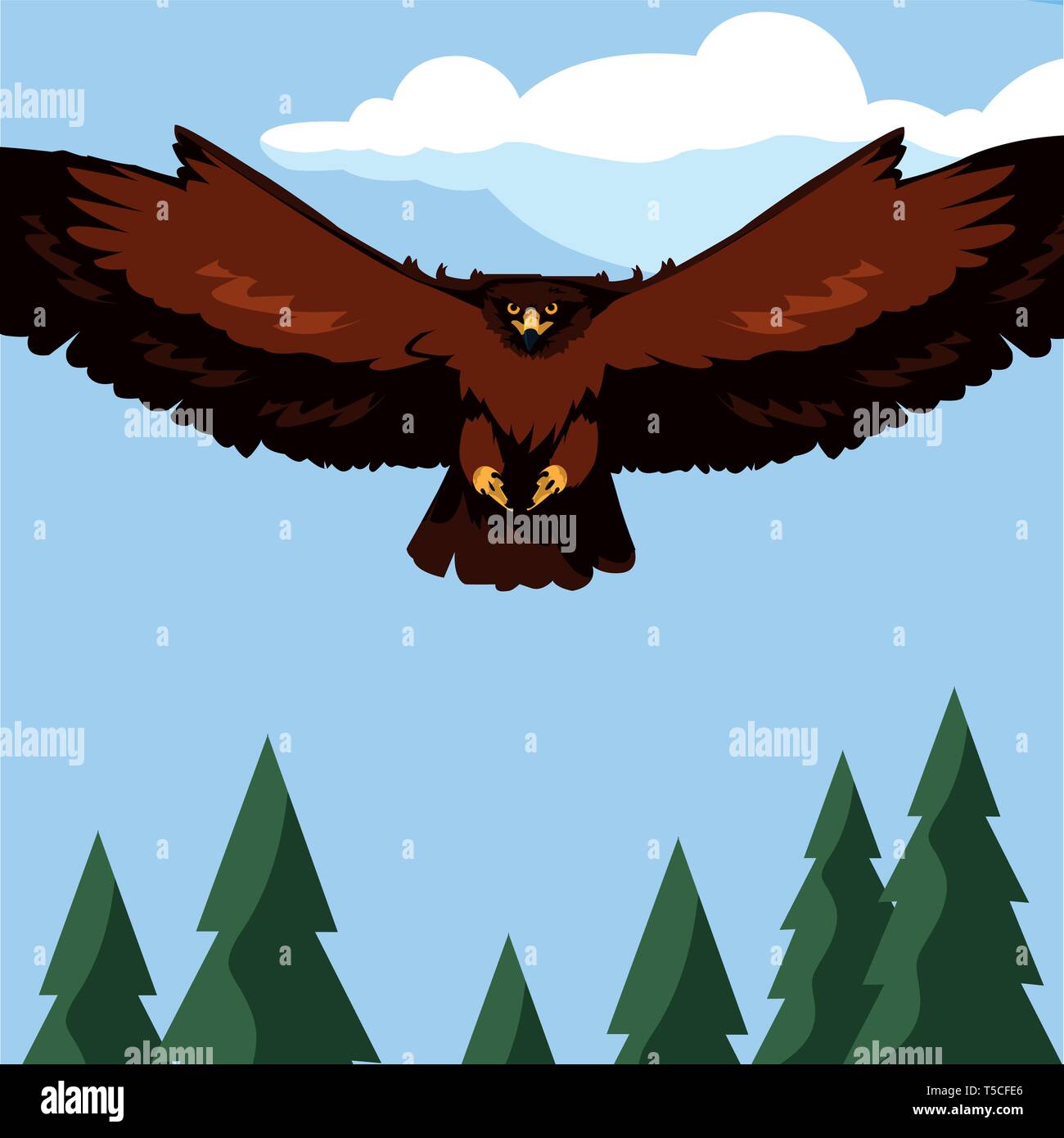 beautiful eagle flying in the landscape majestic bird vector ...