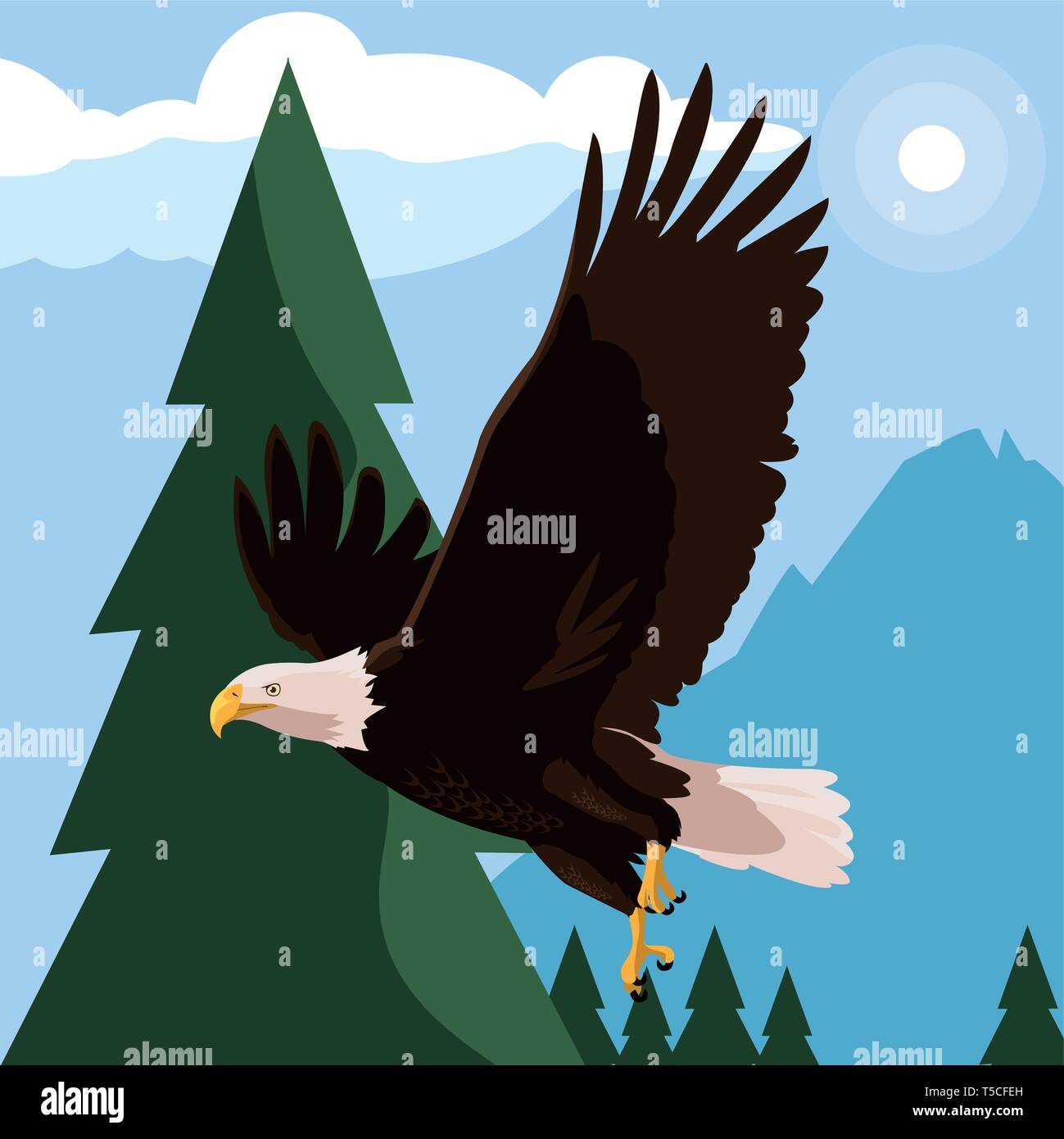 beautiful bald eagle flying in the landscape vector illustration design ...