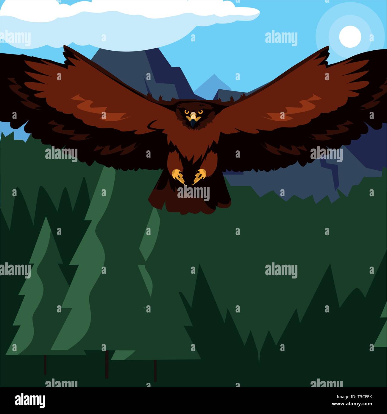 beautiful eagle flying in the landscape majestic bird vector ...
