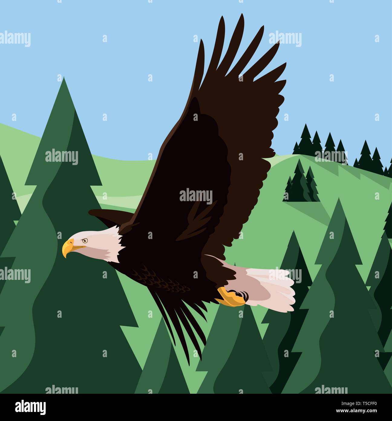 beautiful bald eagle flying in the landscape vector illustration design ...