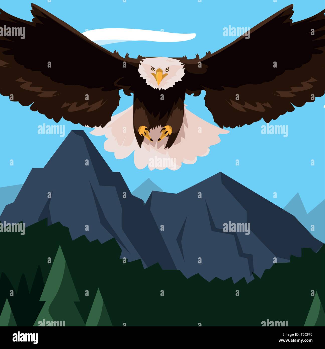 beautiful bald eagle flying in the landscape vector illustration design ...