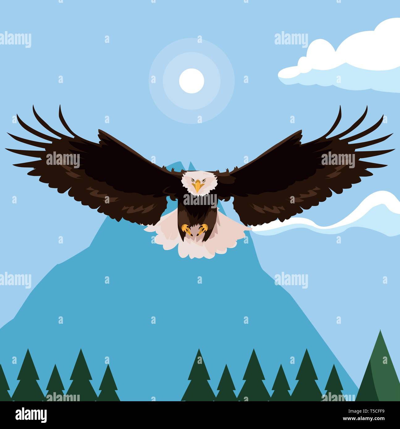 beautiful bald eagle flying in the snowscape vector illustration design ...