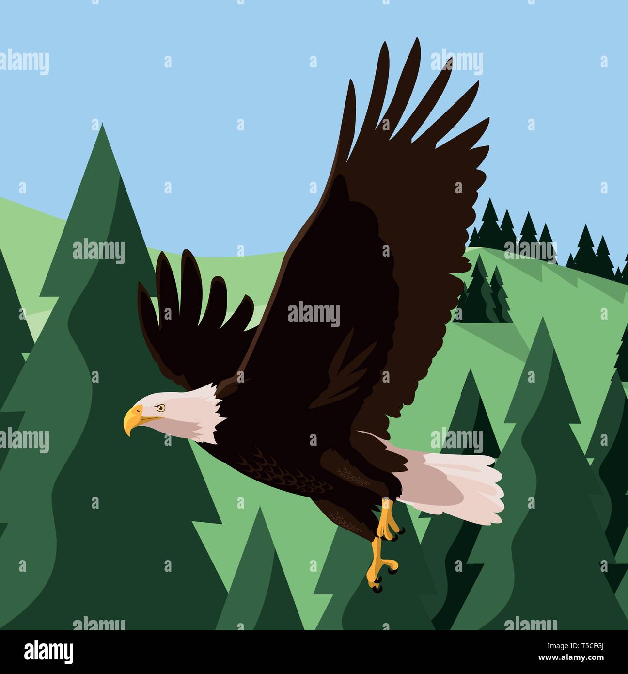 beautiful bald eagle flying in the landscape vector illustration design ...