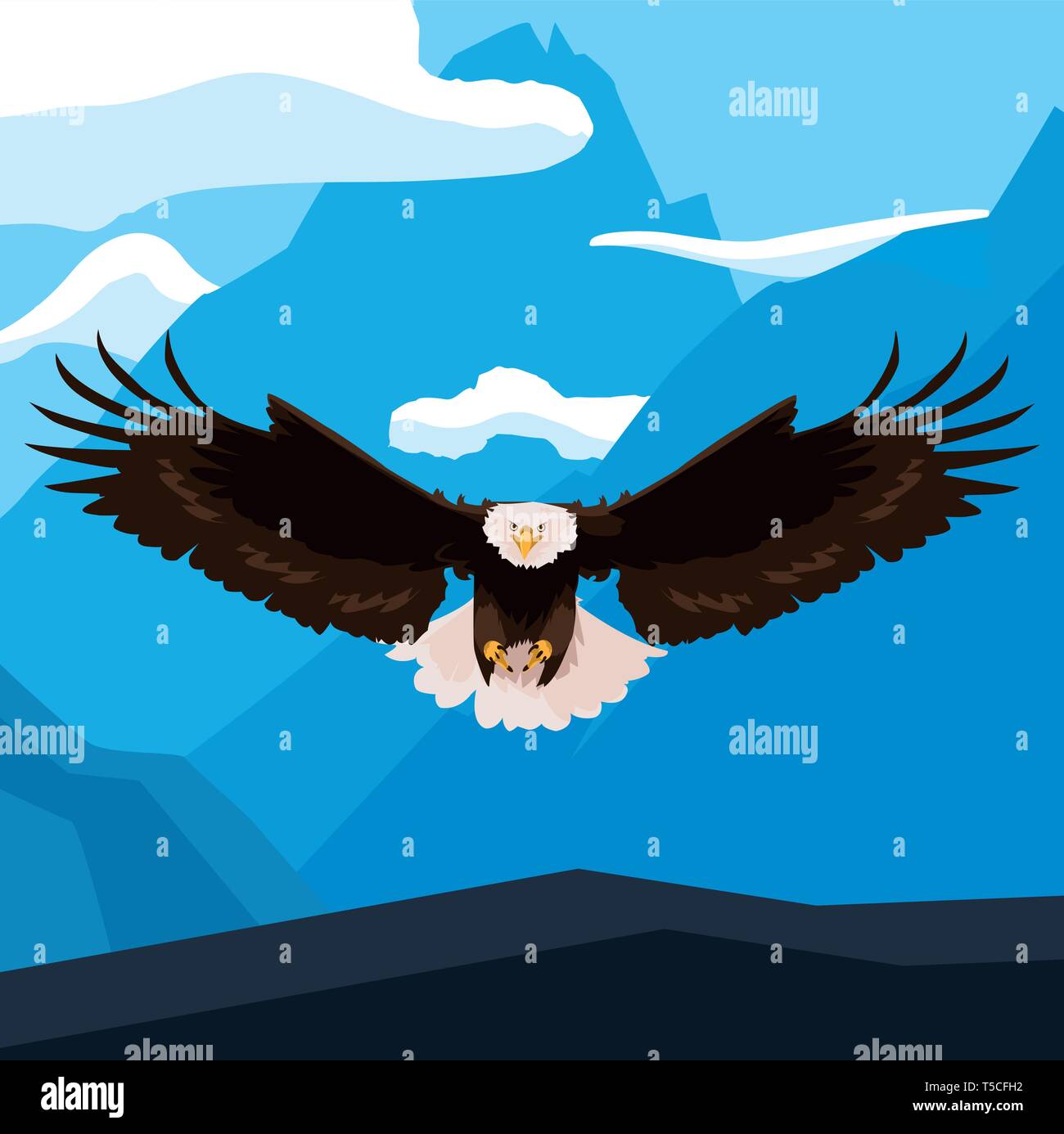beautiful bald eagle flying in the landscape vector illustration design ...