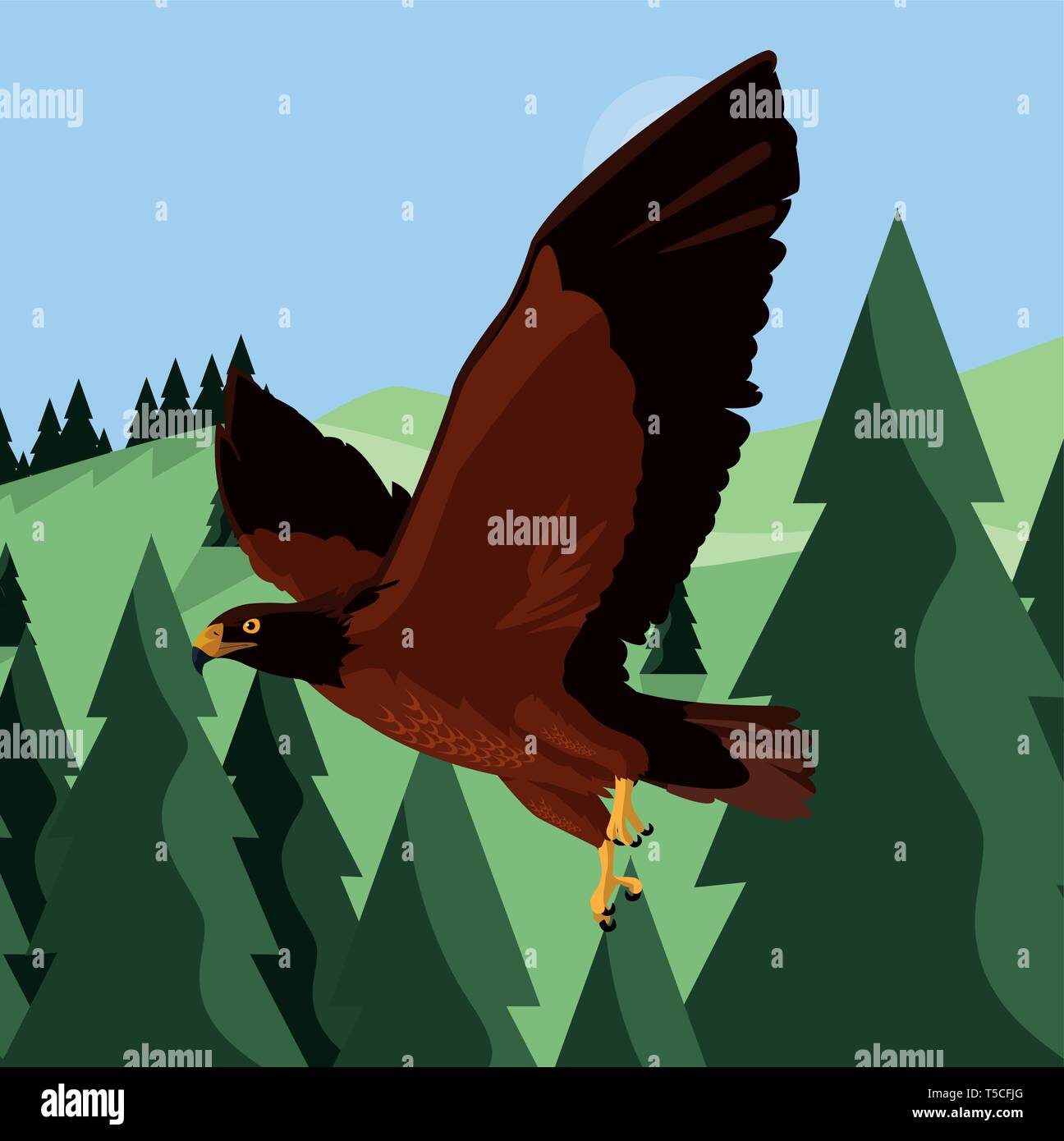 beautiful eagle flying in the landscape majestic bird vector ...