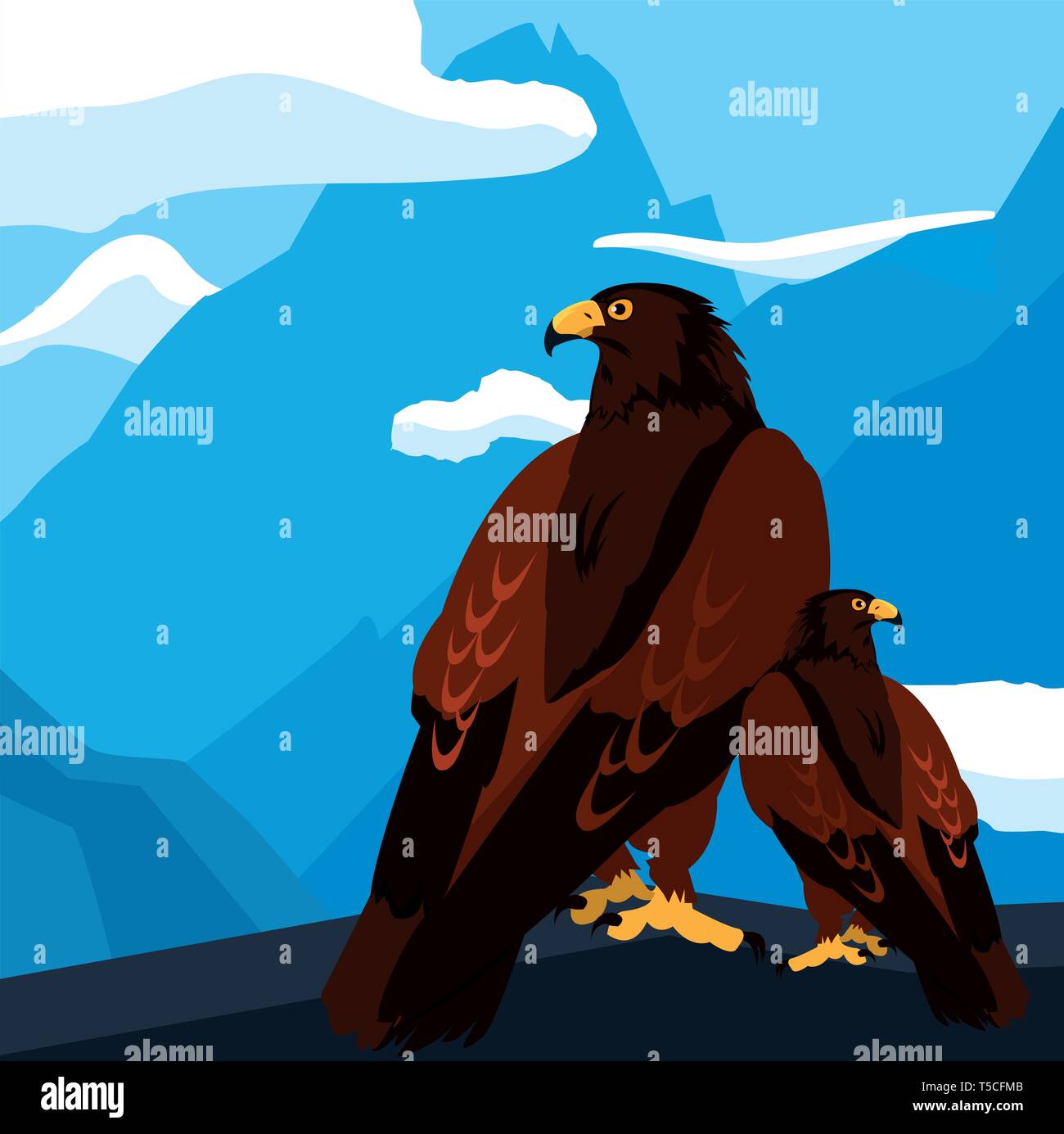 beautiful eagles majestic birds in the landscape vector illustration ...