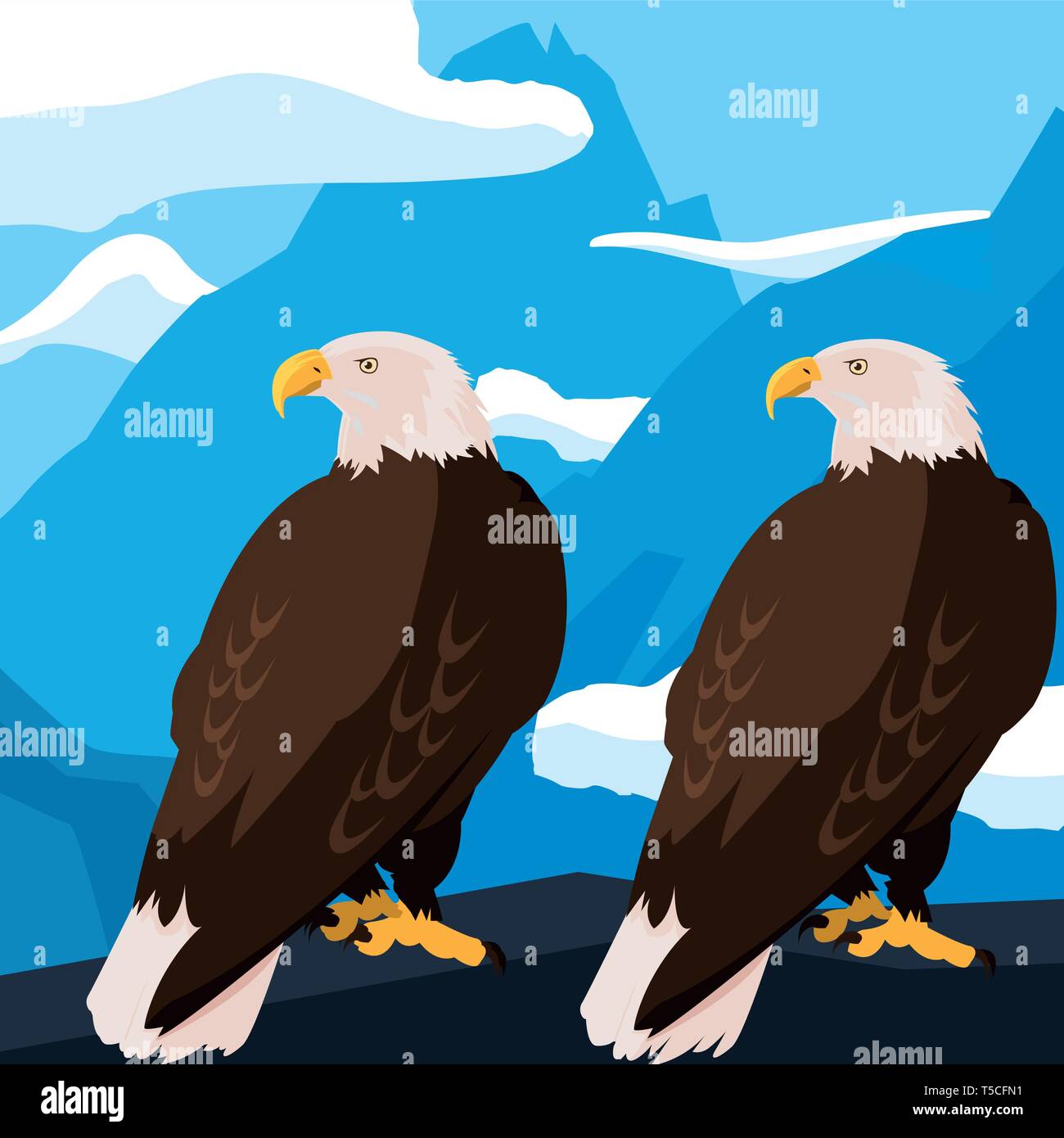 beautiful bald eagles animals in snowscape vector illustration design ...