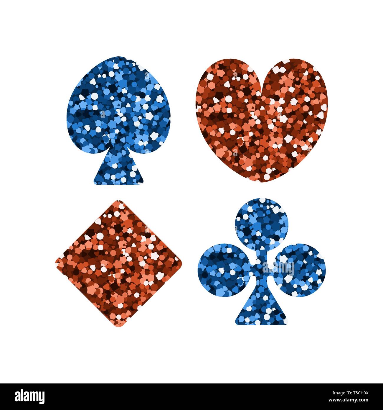 Playing card suit icon. Red and blue spangle. Hearts, Tiles Diamonds