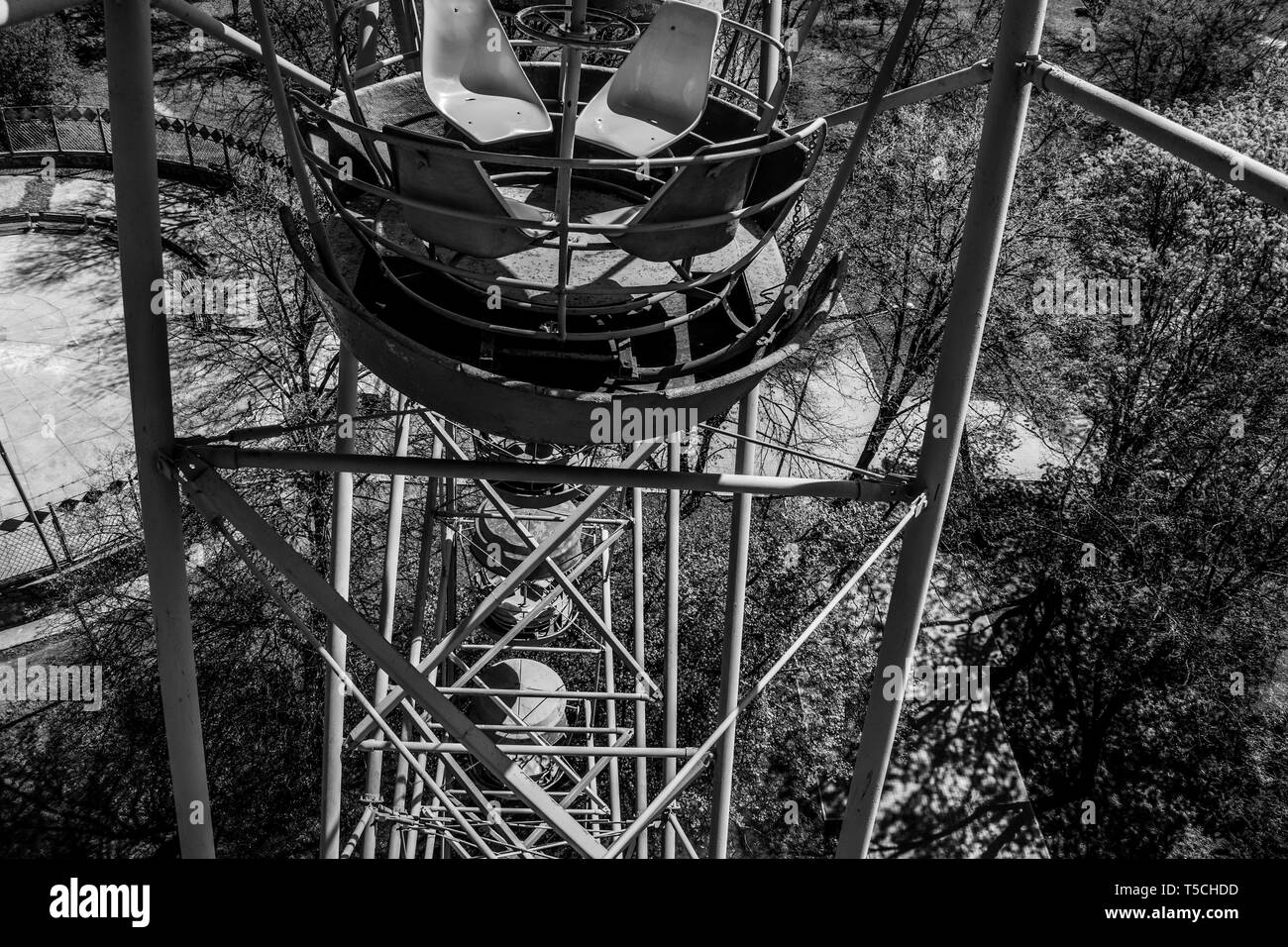 Photo made in a Cabin Ferris Wheel. Black and white photo. Stock Photo